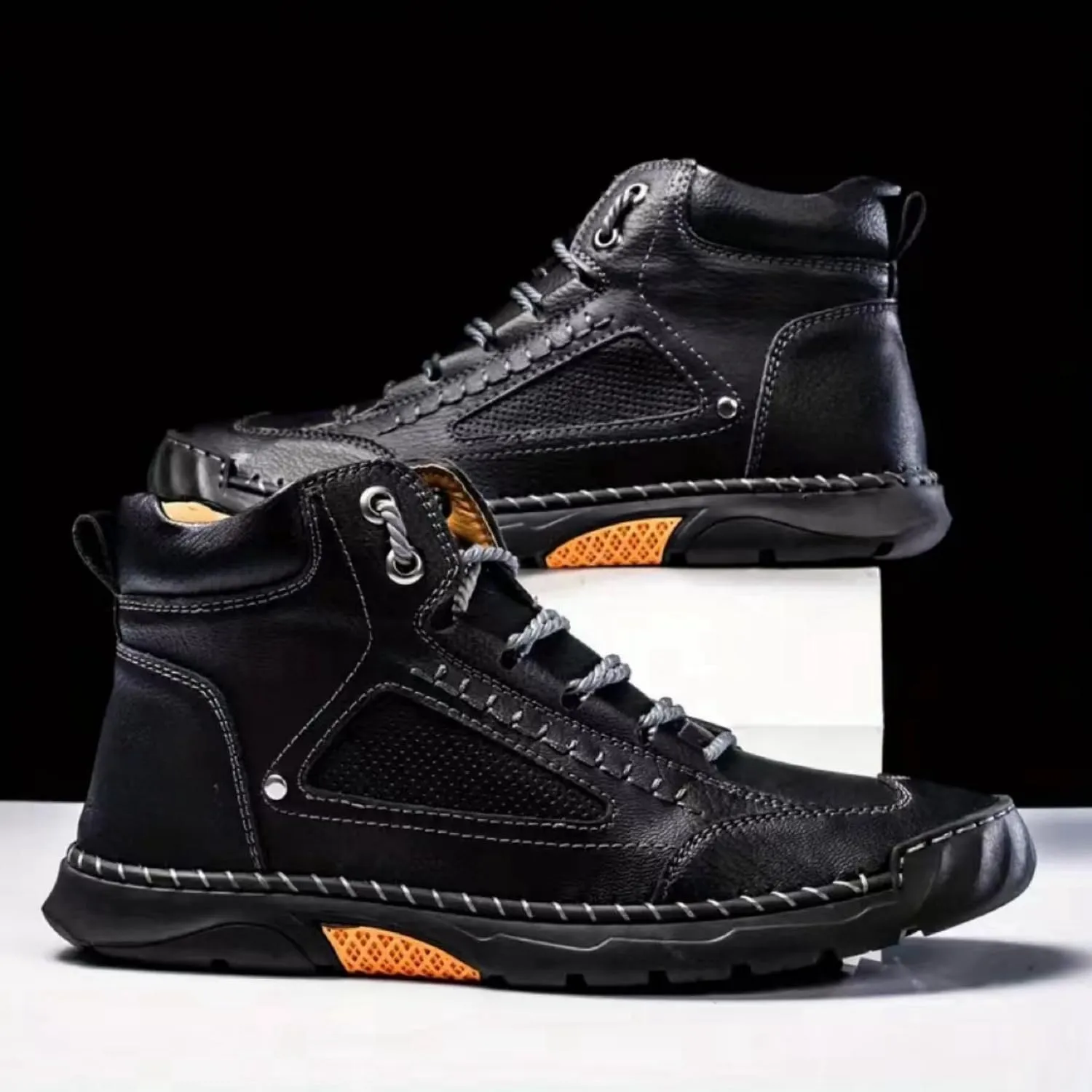 Sawbehind Men's Comfortable Handmade Leather Boots, Outdoor Waterproof Sawbehind Leather Boots for Men