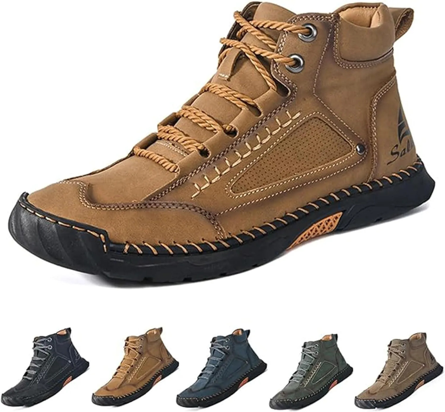 Sawbehind Men's Comfortable Handmade Leather Boots, Spacious Toe Boxoutdoor Leathers Shoes, Non-Slip Waterproof Multifunctional Outdoor Leather Boots, Suitable for Gathering Outdoors