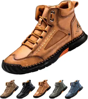 Sawbehind Men's Comfortable Handmade Leather Boots Waterproof, Sawbehind Mens Boots, Spacious Toe Box Outdoor Leather Shoes s