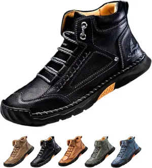 Sawbehind Men's Comfortable Handmade Leather Boots Waterproof, Sawbehind Mens Boots, Spacious Toe Box Outdoor Leather Shoes s
