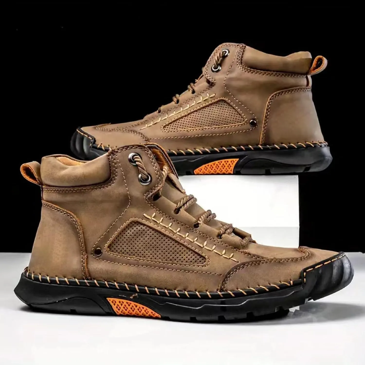 Sawbehind Mens Shoes, Saw Behind Men's Comfortable Handmade Leather Boots, Outdoor Leather Boots, Waterproof, Arch Support
