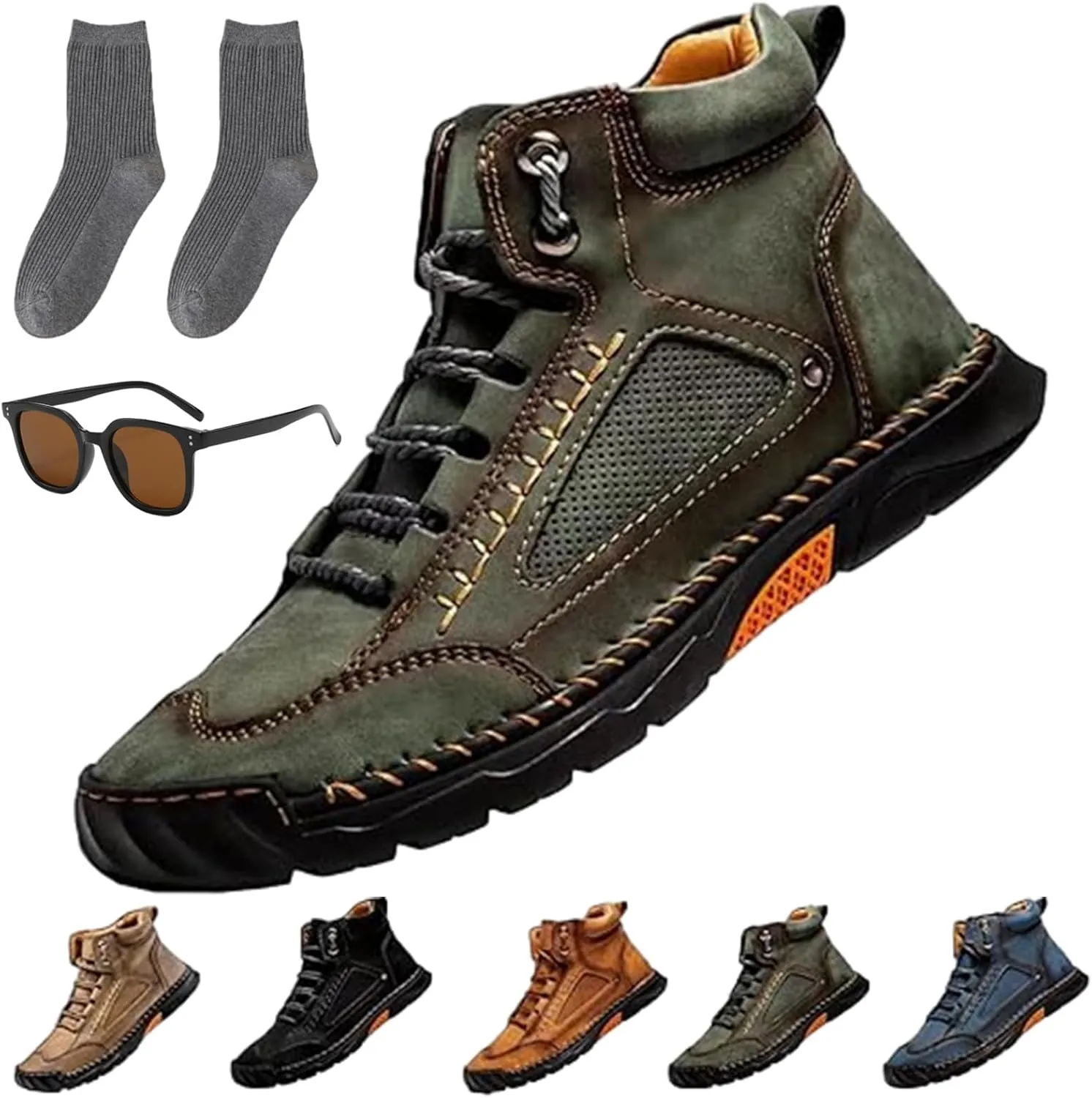 Sawbehind Mens Shoes, Saw Behind Men's Comfortable Handmade Leather Boots, Outdoor Leather Boots, Waterproof, Arch Support