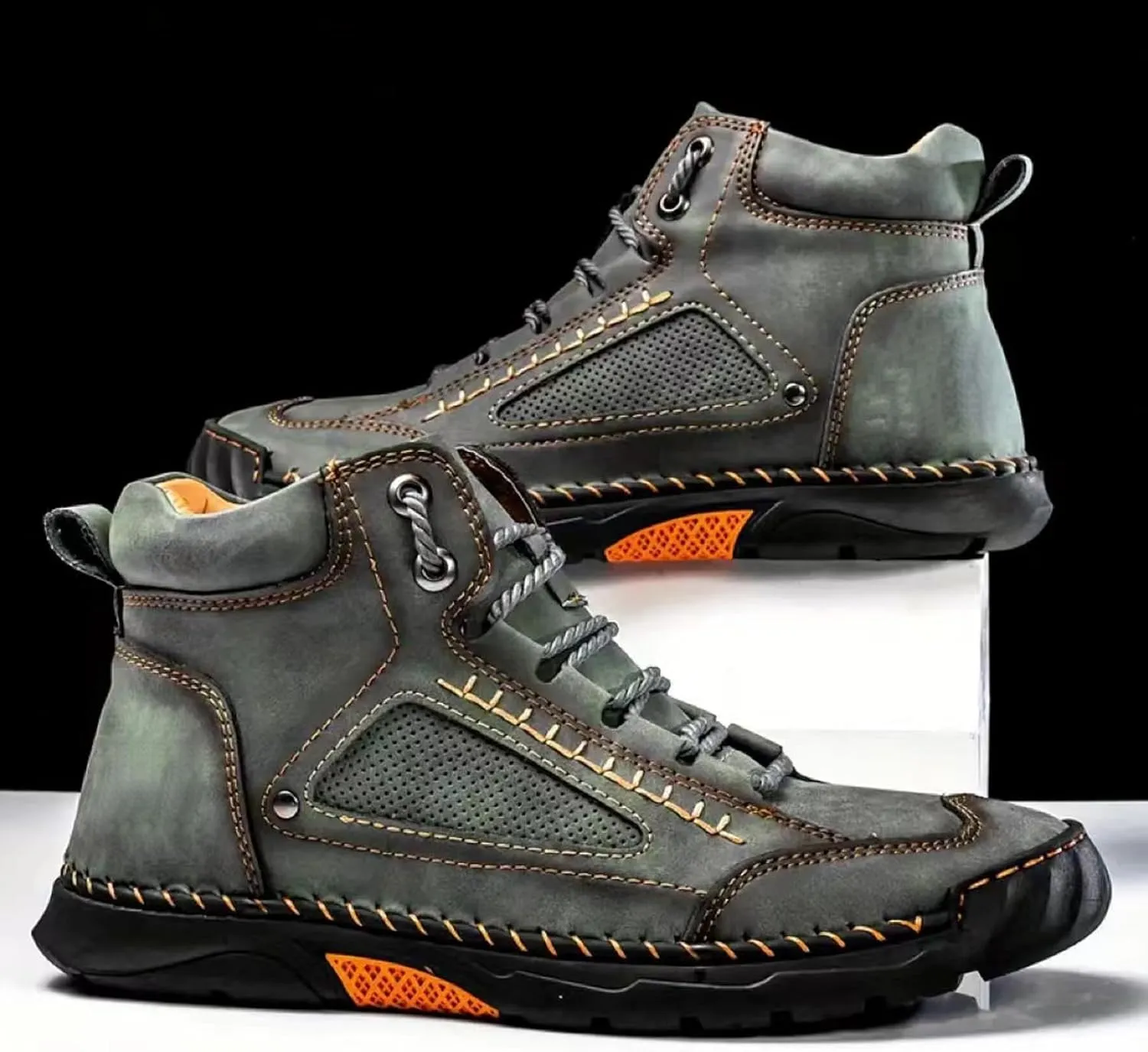 Sawbehind Mens Shoes, Saw Behind Men's Comfortable Handmade Leather Boots, Outdoor Leather Boots, Waterproof, Arch Support