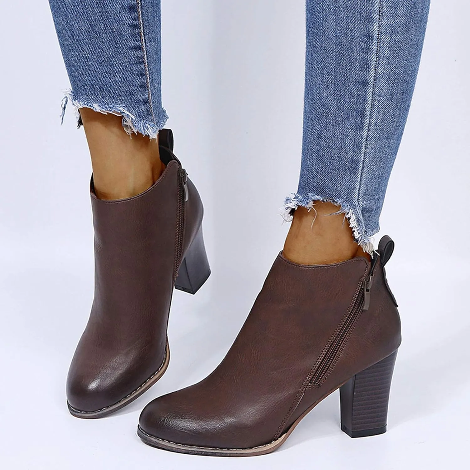 SBGMoSJ Womens Ankle Boots White Ankle Cowgirl Boots for Women Womens Leather Ankle Boots Heel Brown Leather Wedge Booties for Women Ankle Boot Women Comfort