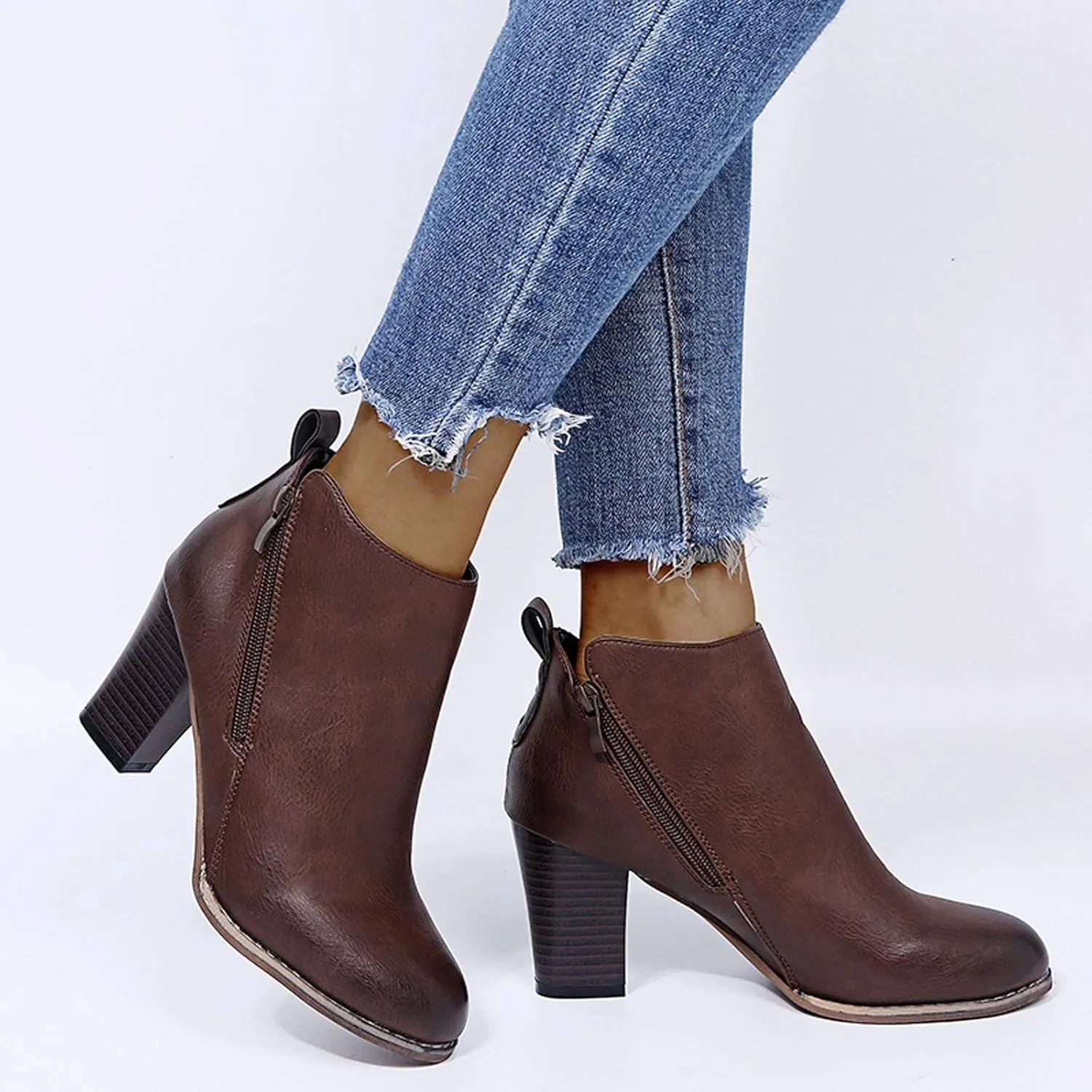 SBGMoSJ Womens Ankle Boots White Ankle Cowgirl Boots for Women Womens Leather Ankle Boots Heel Brown Leather Wedge Booties for Women Ankle Boot Women Comfort