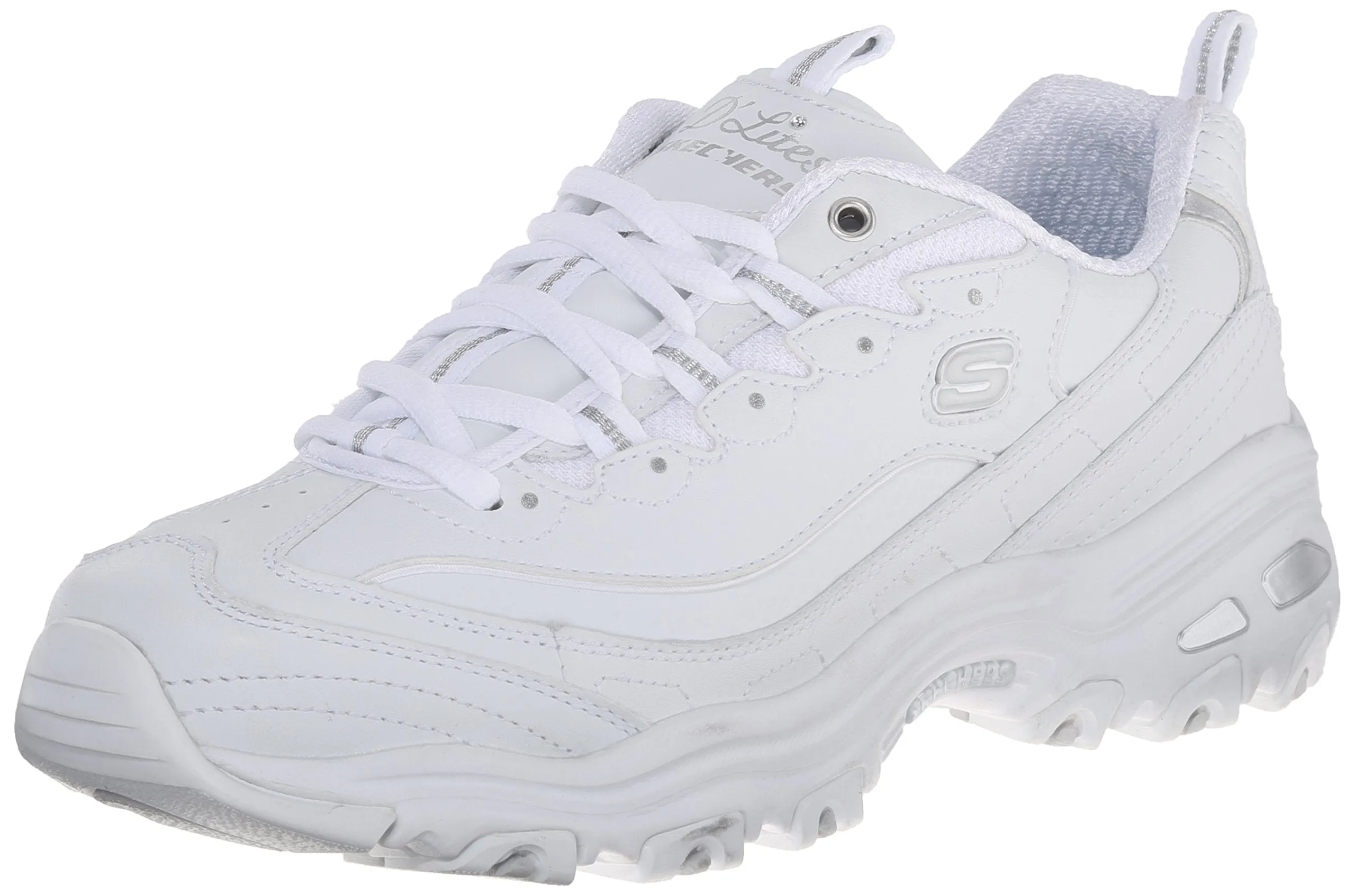 Skechers D'Lites FRES.5 START Memory Foam Lace-up Sneaker White Silver (11, White Silver)