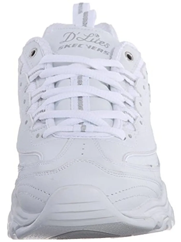 Skechers D'Lites FRES.5 START Memory Foam Lace-up Sneaker White Silver (11, White Silver)