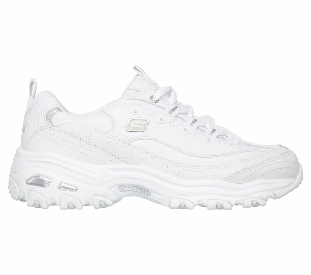 Skechers D'Lites FRES.5 START Memory Foam Lace-up Sneaker White Silver (11, White Silver)
