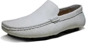 Smoking Loafer for Men Genuine Leather Round Toe Stitching Details Rubber Sole Resistant Anti-Slip Lightweight Flat Heel Flexible Casual Slip On (Color : White, Size : 8.5)