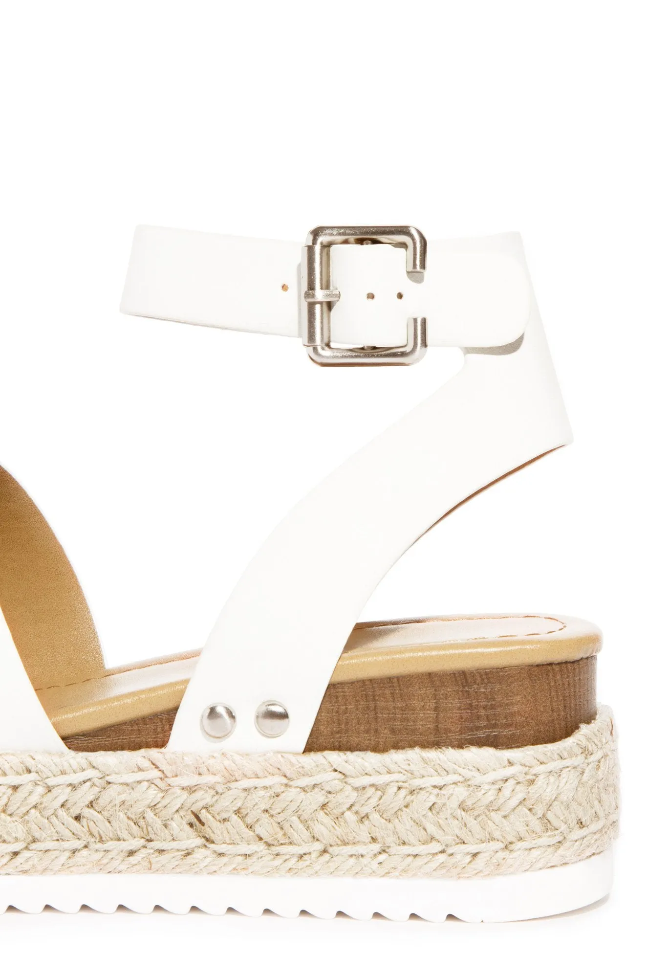 Soda Topic Off White Casual Espadrilles Trim Rubber Sole Flatform Studded Wedge Buckle Ankle Strap Open Toe Sandals (10)