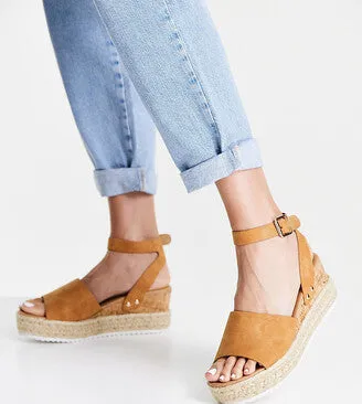 Soda Topic Open Toe Buckle Ankle Strap Espadrilles Flatform Wedge Casual Sandal (9, Tan)