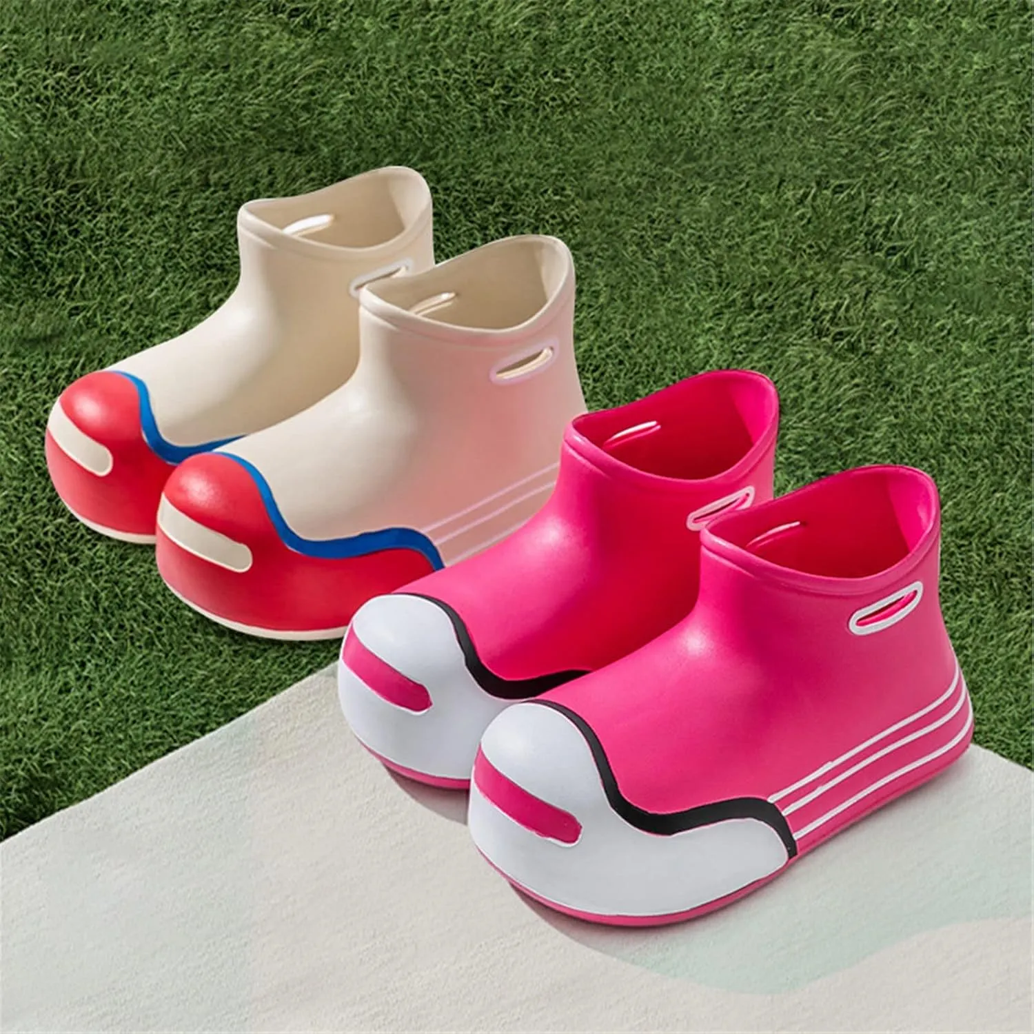 Toddler Ankle Boots Lightweight Water Proof Leather Short Rain Boots Adorable Rubber Comfy Boots for Boys Girls