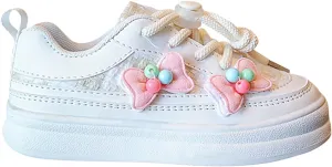 Toddler Cute Shoes Girls Sneakers Bow Flower Decoration Soft Bottom Board Shoes with Buckle for Flat Bottom Sneakers