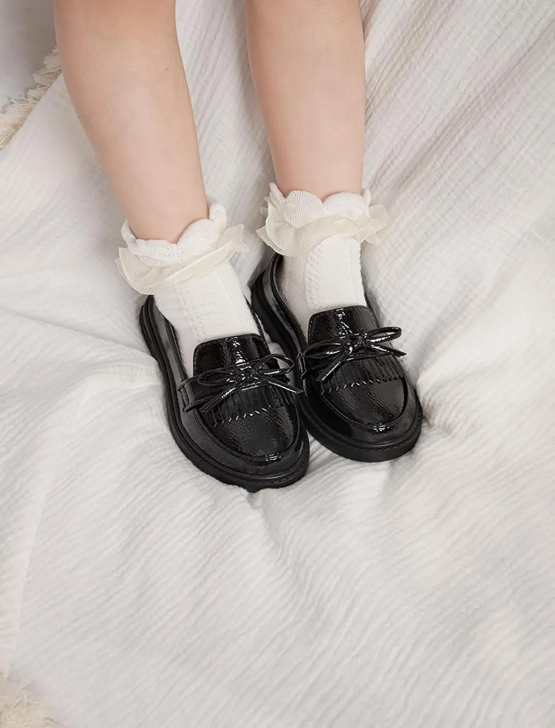 Toddler Girls Dress Shoes School Uniform Mary Jane Flats Little Kids Oxfords Comfortable Slip on Platform Flats for Wedding Party School