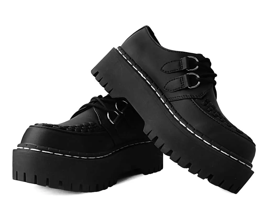 TUK Black Leather Double Decker Creeper