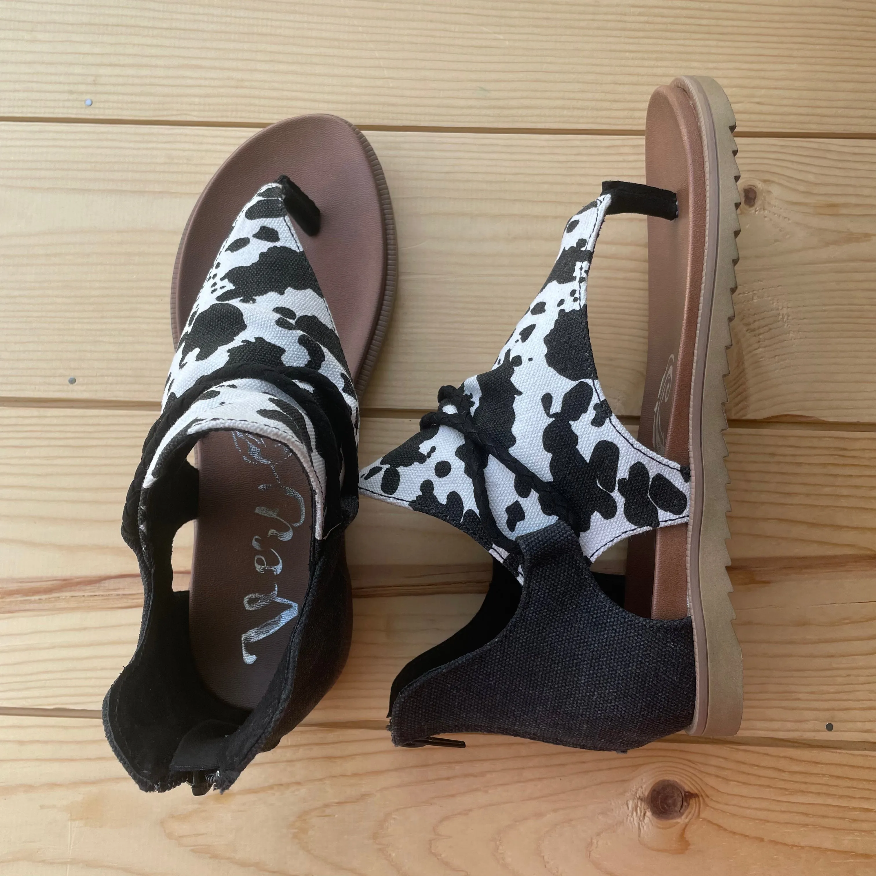 Very G "Angelika 2" Black & White Cow Sandal