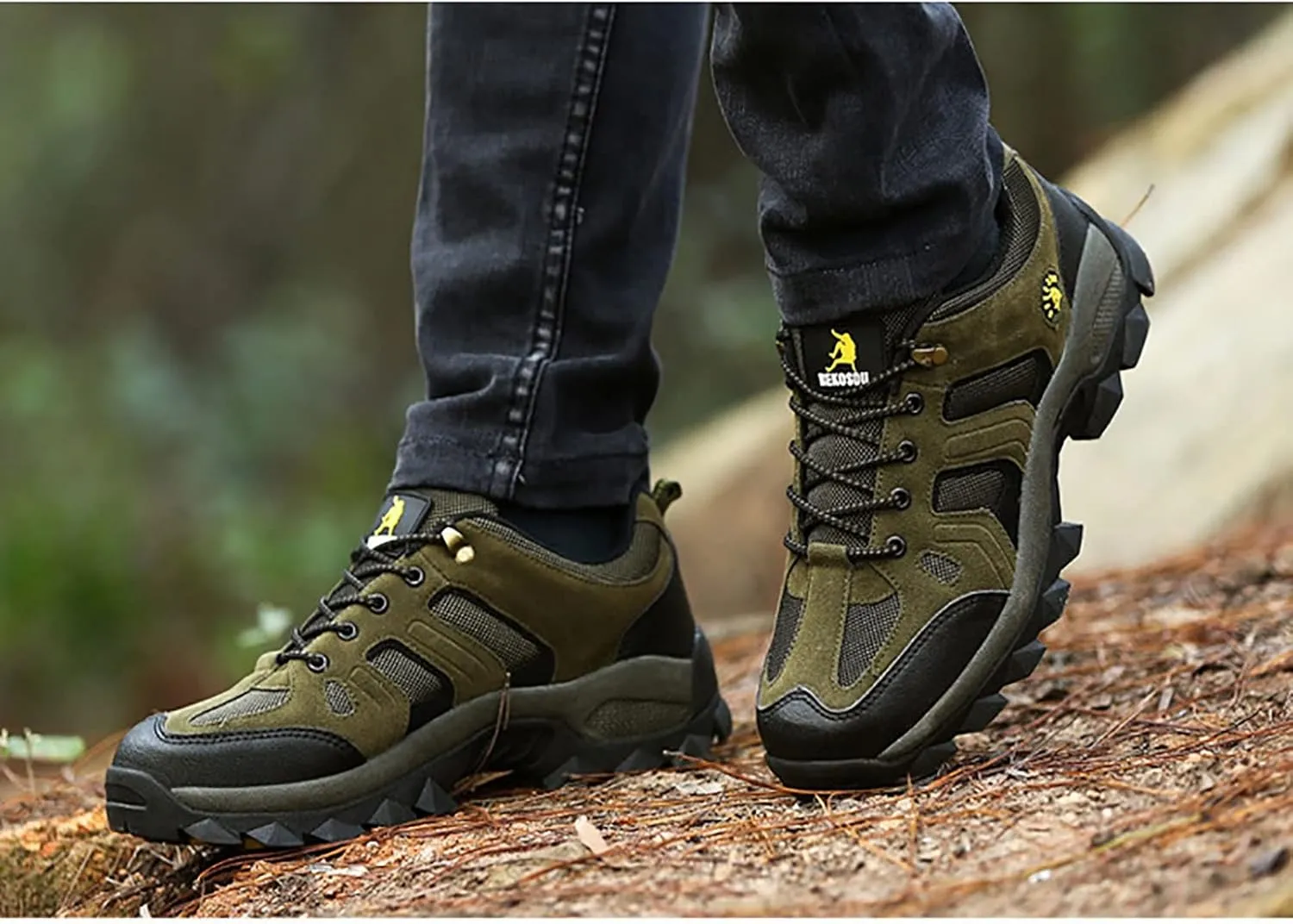 Waterproof Hiking Boot for Men, Comfortable Breathable Suede Leather Durable Rubber Sole Military Boots, for Outdoor Mountaineering Lace-up Hunting Boots