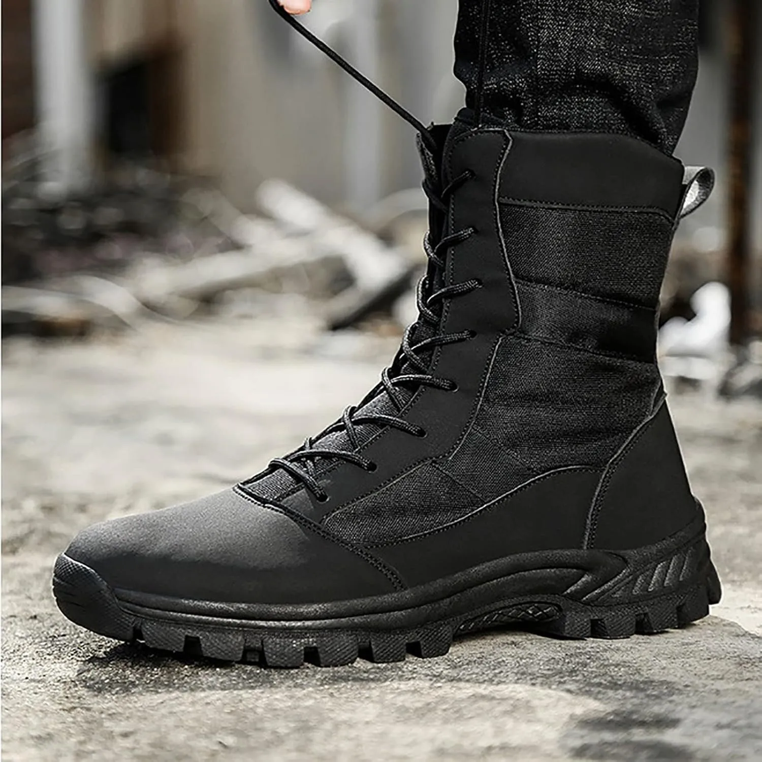 Waterproof Military and Tactical Boots for men, Non-Slip Comfortable Shock Mountaineering Boots, Outdoor Lace-Up Sports Lightweight Durable Breathable Hiking Shoes