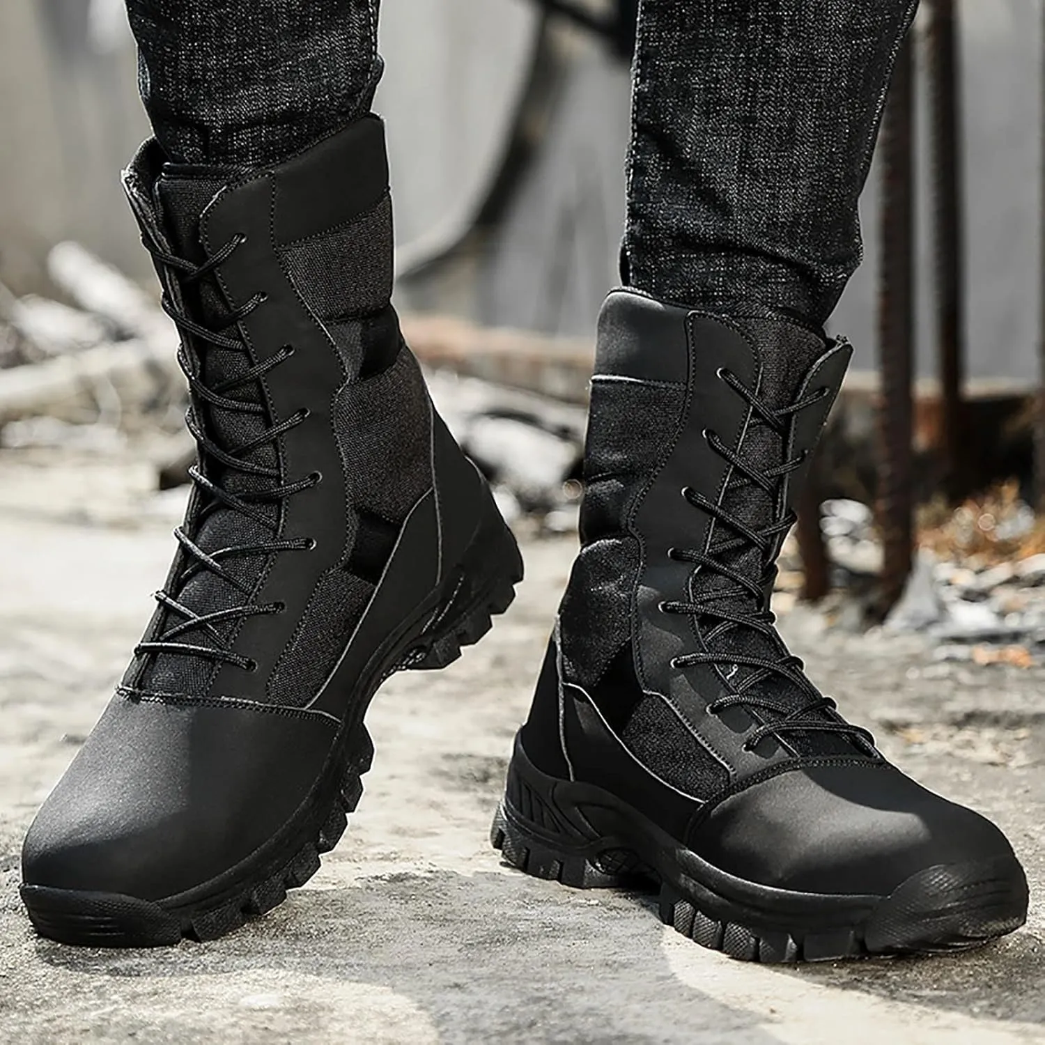 Waterproof Military and Tactical Boots for men, Non-Slip Comfortable Shock Mountaineering Boots, Outdoor Lace-Up Sports Lightweight Durable Breathable Hiking Shoes