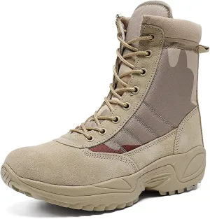 Wcxixo Men's Outdoor High-top Desert Tactical Boots, Comfort Breathable Rubber Sole Tactical Combat Shoes, Durable Lace-up Sports Waterproof Hiking Shoes