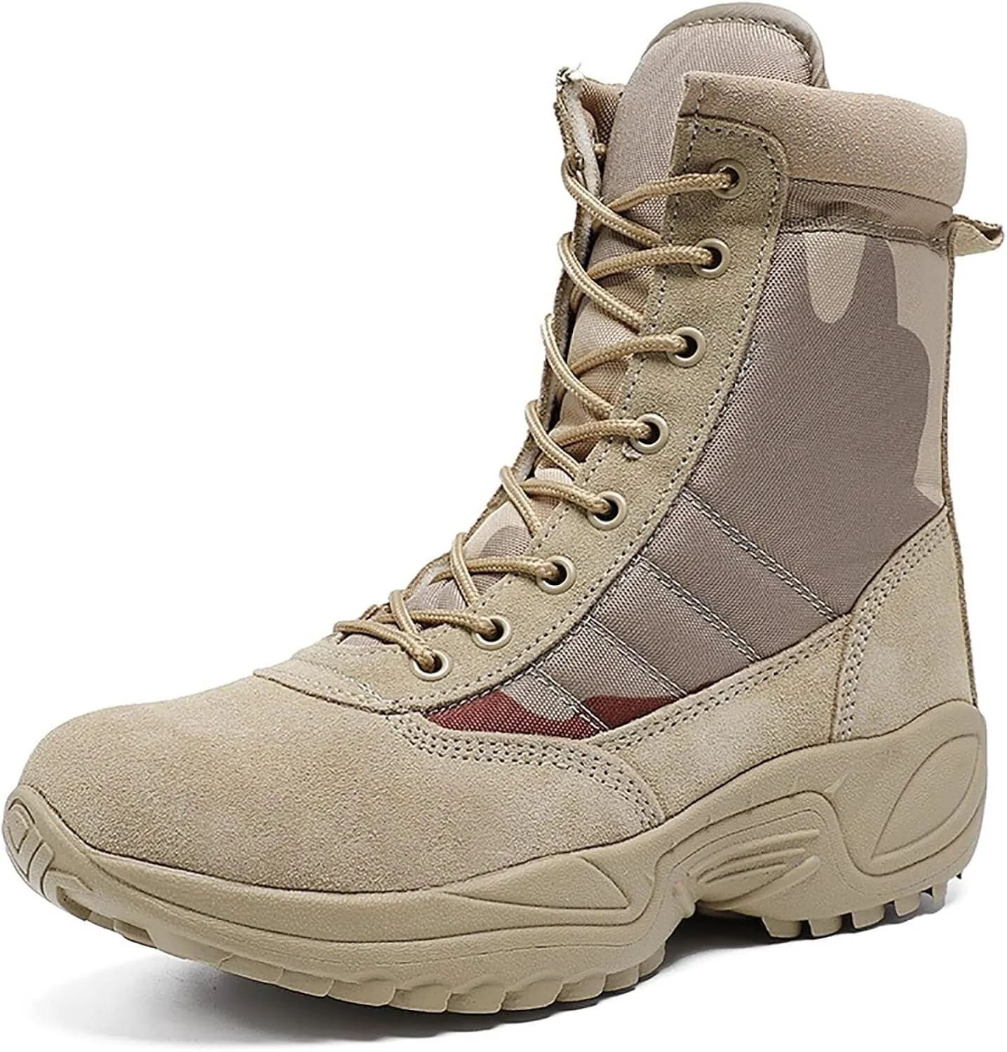 Wcxixo Men's Outdoor High-top Desert Tactical Boots, Comfort Breathable Rubber Sole Tactical Combat Shoes, Durable Lace-up Sports Waterproof Hiking Shoes
