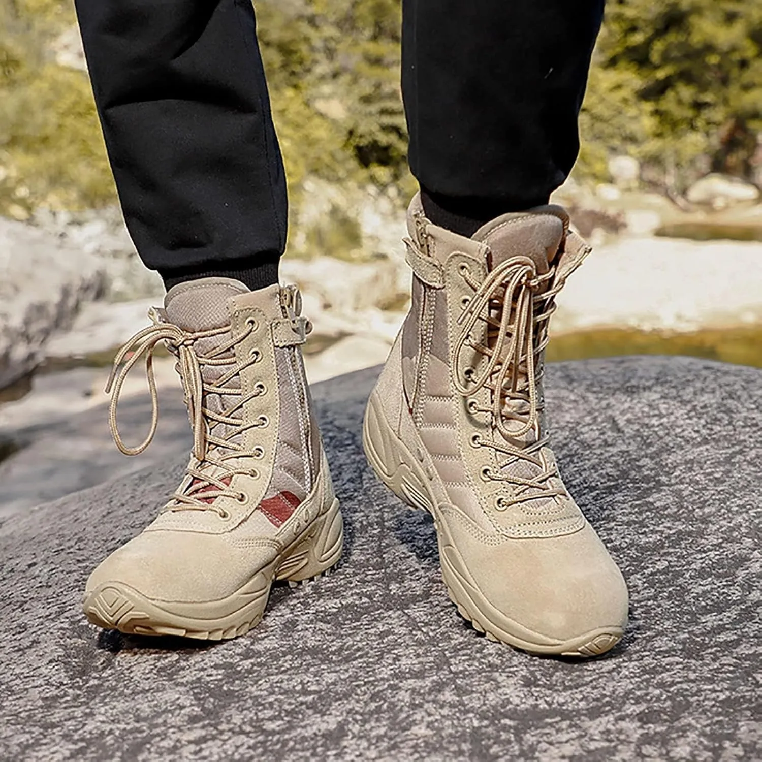 Wcxixo Men's Outdoor High-top Desert Tactical Boots, Comfort Breathable Rubber Sole Tactical Combat Shoes, Durable Lace-up Sports Waterproof Hiking Shoes
