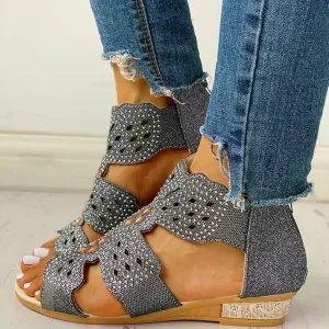 Wedge Sandals for Women Dressy Summer,Women Open Toe Sandal Hollow Out Gladiator Sandals High Top Ankle Zipper Low Heels Sandals Dressy Wedding Party Shoes Platform Sandals