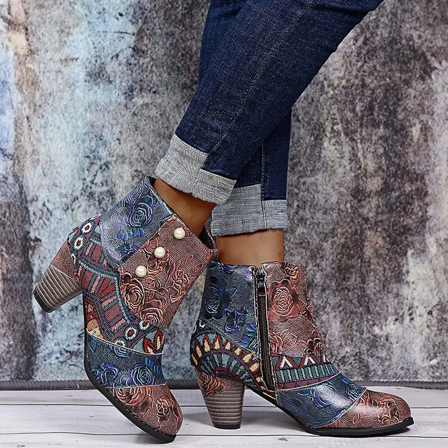 Wide Women's Ankle Boots Thick Heel Low Heeled Booties for Women Womens Booties Wide Width Foot Leather Ankle Boots for Women Size 12 Brown Leather Booties for Women High Heel Red Heel Booties Women Ankle Boots