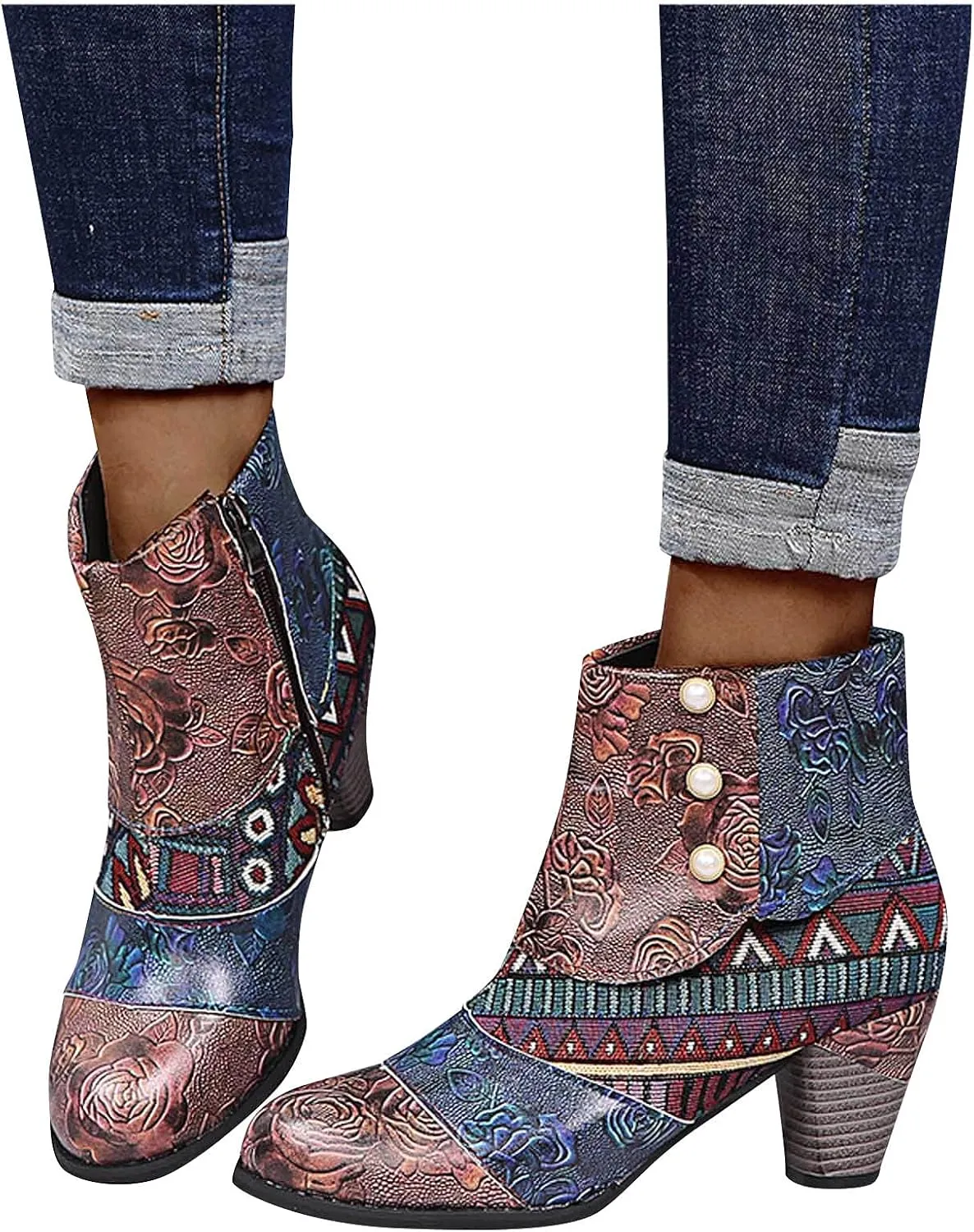 Wide Women's Ankle Boots Thick Heel Low Heeled Booties for Women Womens Booties Wide Width Foot Leather Ankle Boots for Women Size 12 Brown Leather Booties for Women High Heel Red Heel Booties Women Ankle Boots