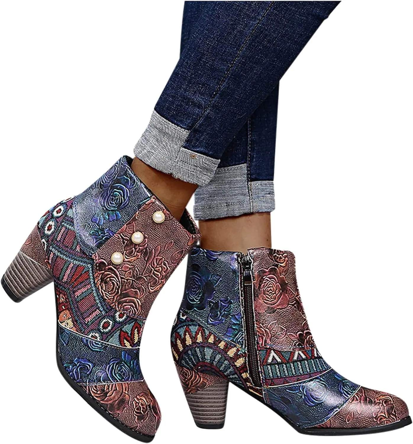Wide Women's Ankle Boots Thick Heel Low Heeled Booties for Women Womens Booties Wide Width Foot Leather Ankle Boots for Women Size 12 Brown Leather Booties for Women High Heel Red Heel Booties Women Ankle Boots