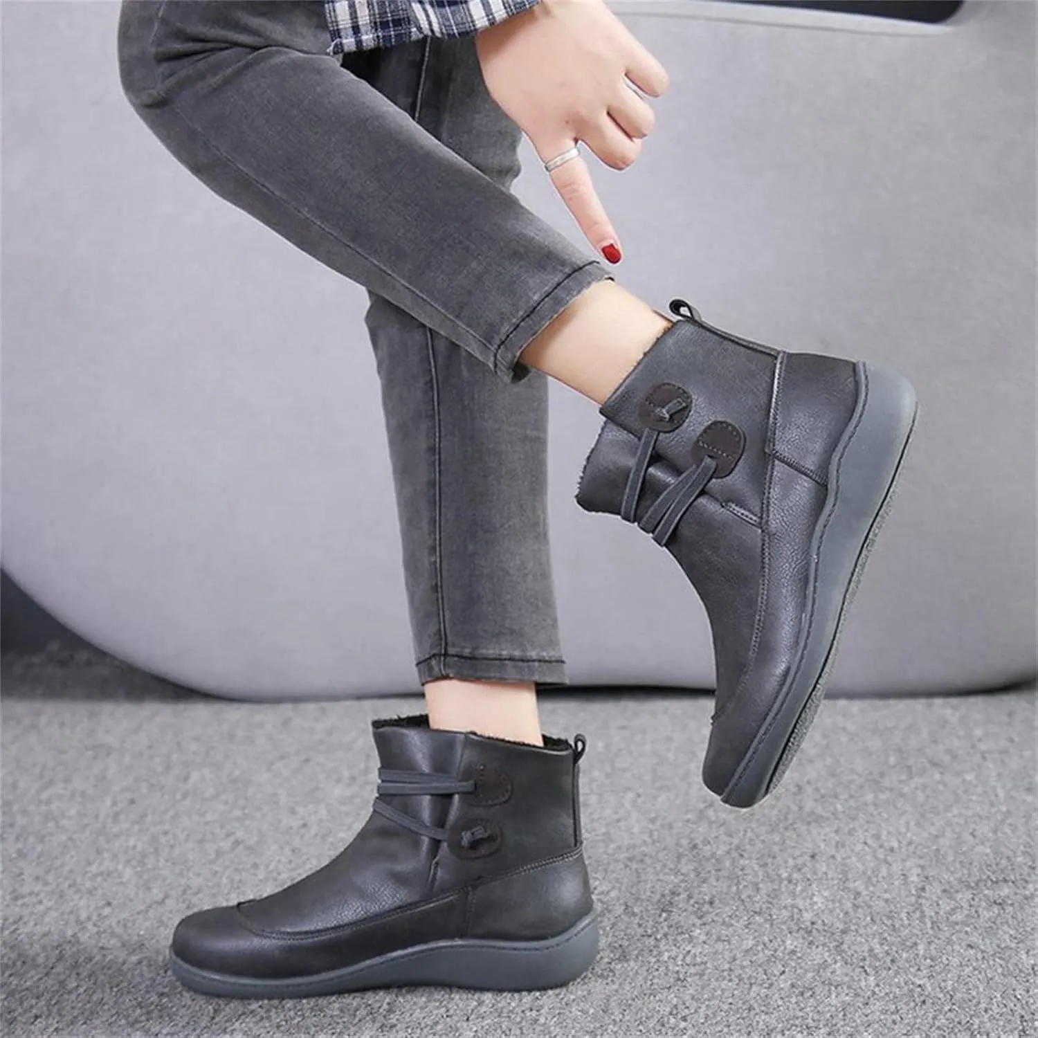 Womens Boots Retro Exquisite Beautiful Leather Boots for Women Flat Soft Sole Comfortable Ankle Boots