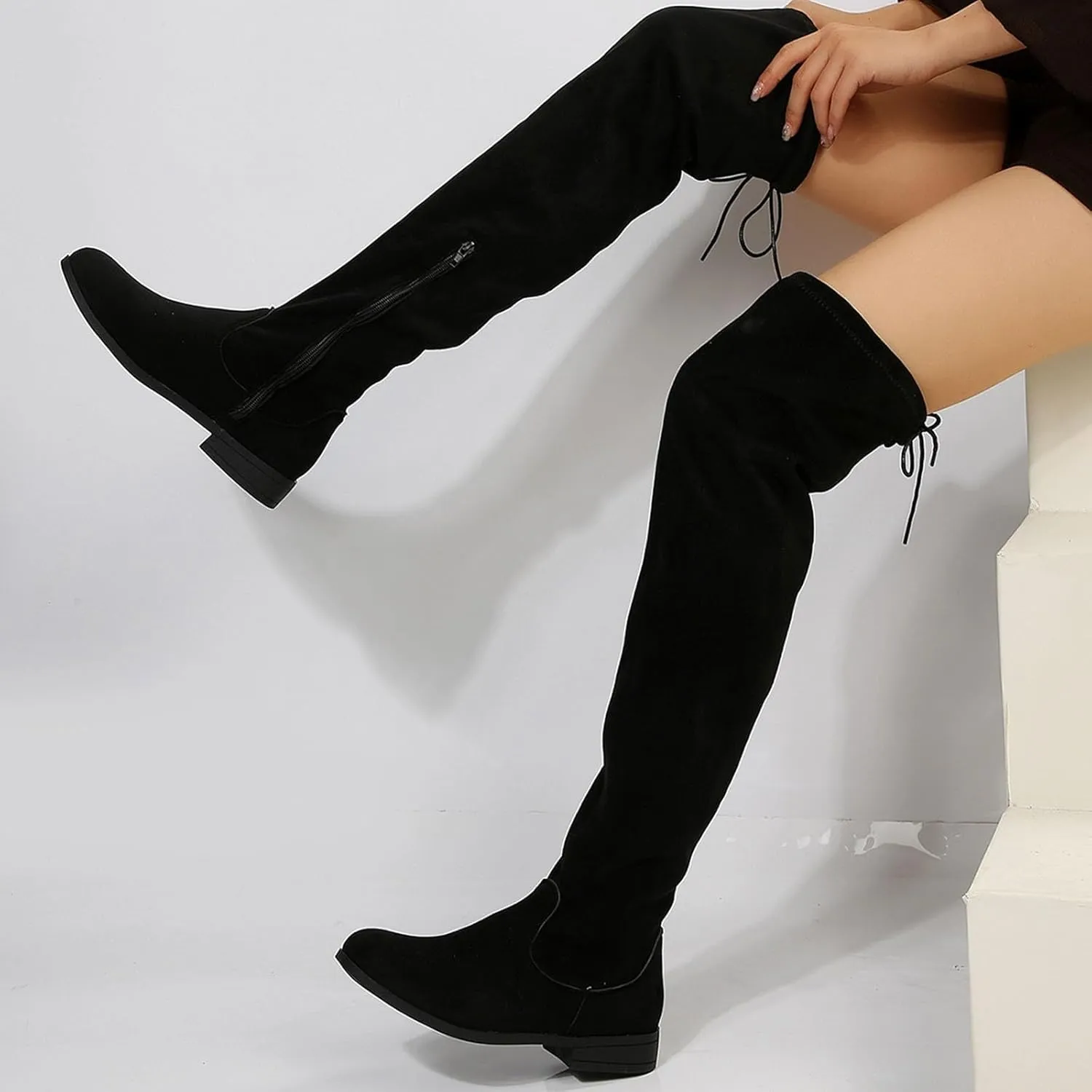 Womens Knee High Boots Knit Comfort Chunky Heeled High Boots Minimalist Style Knit Shoes Dress Tall Boots