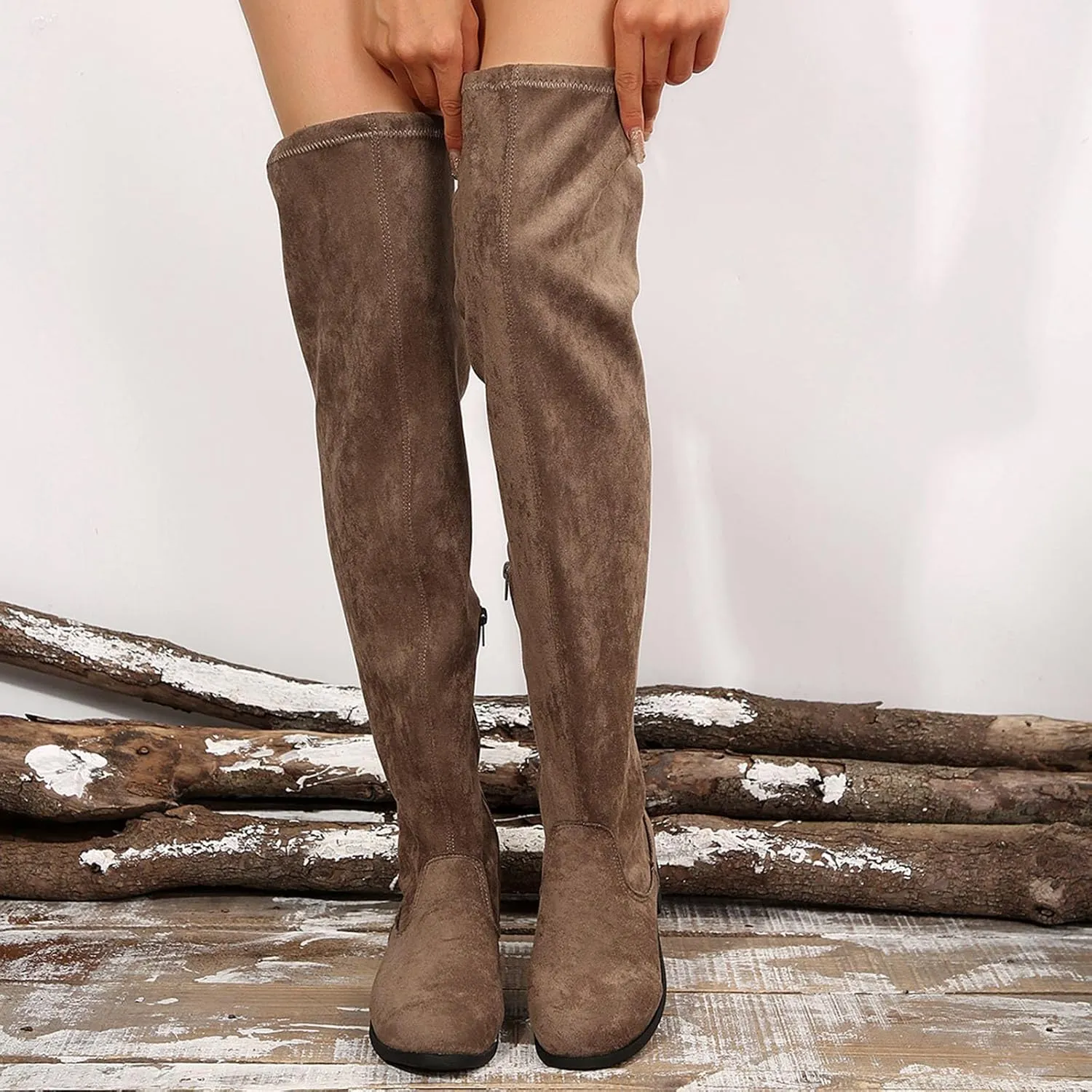 Womens Knee High Boots Knit Comfort Chunky Heeled High Boots Minimalist Style Knit Shoes Dress Tall Boots