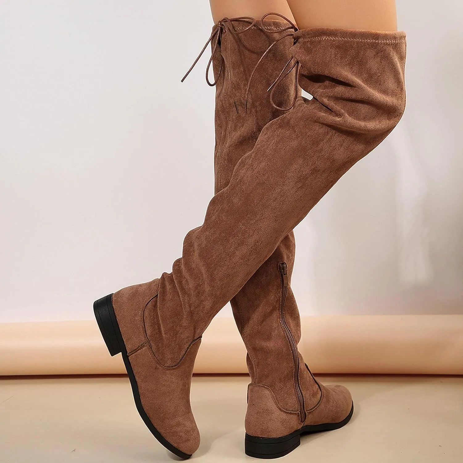 Womens Knee High Boots Knit Comfort Chunky Heeled High Boots Minimalist Style Knit Shoes Dress Tall Boots
