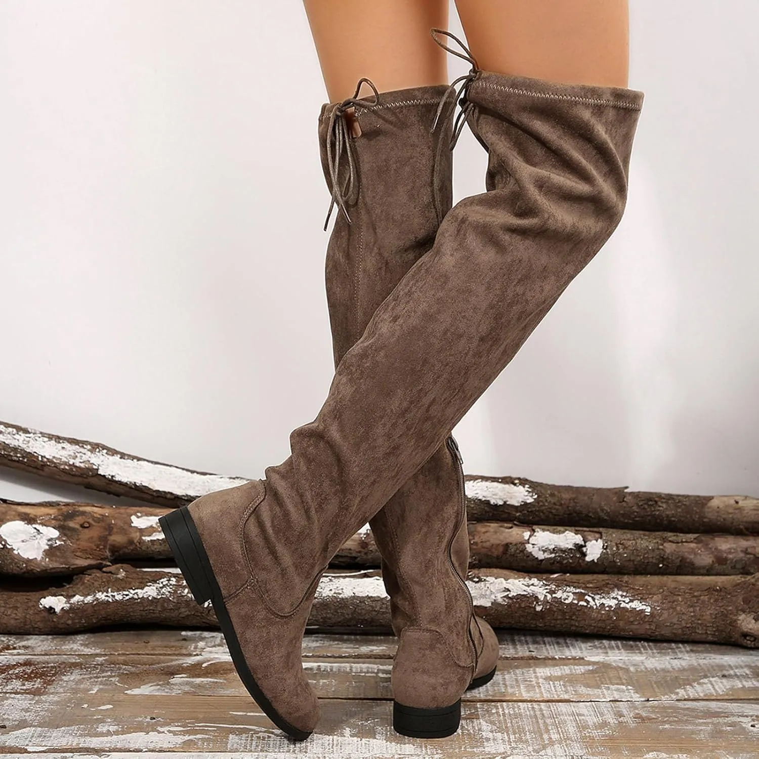 Womens Knee High Boots Knit Comfort Chunky Heeled High Boots Minimalist Style Knit Shoes Dress Tall Boots