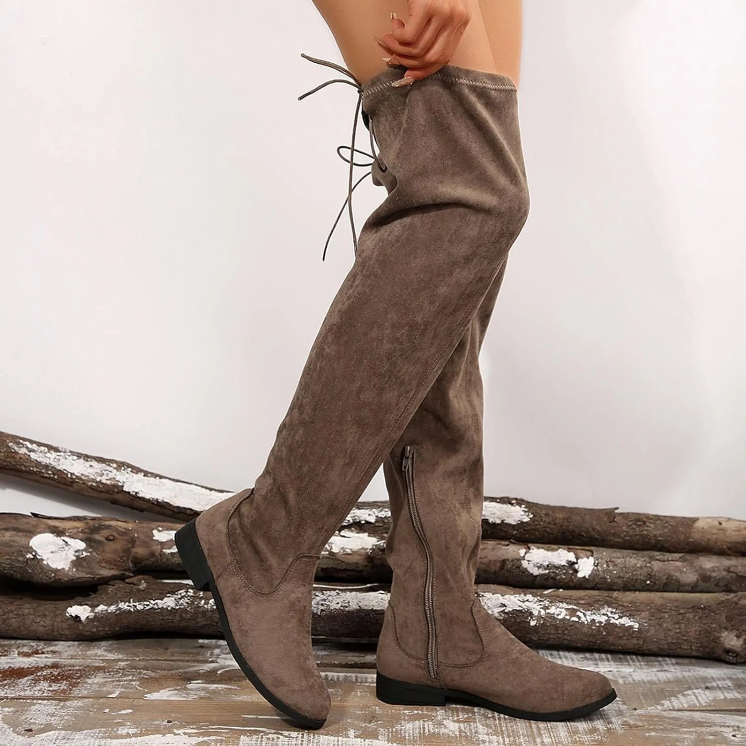 Womens Knee High Boots Knit Comfort Chunky Heeled High Boots Minimalist Style Knit Shoes Dress Tall Boots