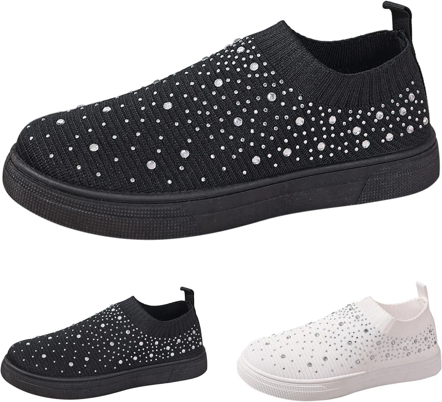 Women's Mesh Walking Shoes Rhinestone Glitter Non Slip Sock Sneakers Slip-On Casual Mesh-Comfortable Tennis Workout Sneakers