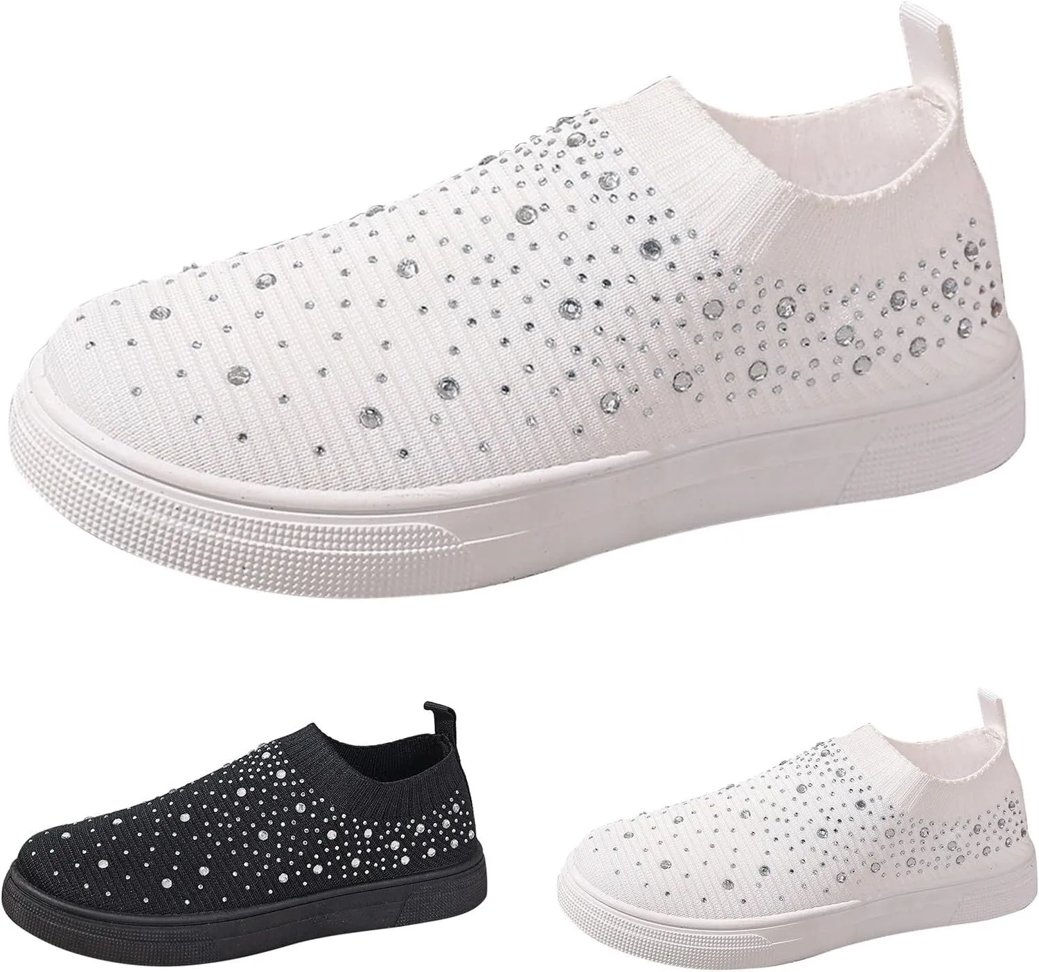 Women's Mesh Walking Shoes Slip-On Casual Mesh-Comfortable Tennis Workout Sneakers Rhinestone Glitter Non Slip Sock Sneakers
