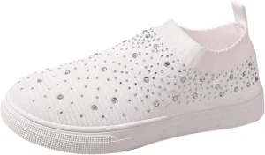 Women's Mesh Walking Shoes Slip-On Casual Mesh-Comfortable Tennis Workout Sneakers Rhinestone Glitter Non Slip Sock Sneakers