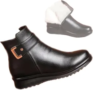 Women's Metal Buckle Genuine Leather Wool Orthopedic Boots, 2024 High-Top British Style Casual Leather Boots (Color : Black B, Size : 10)