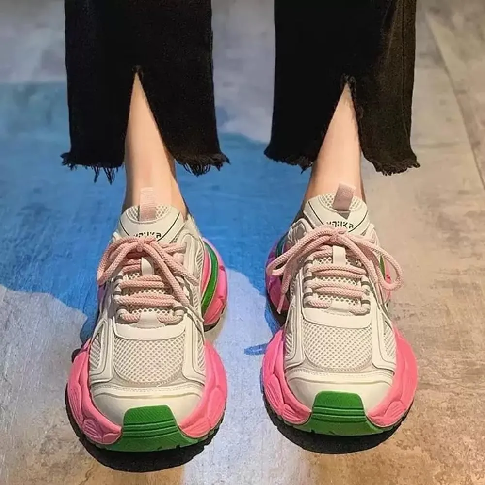 Women's Non Slip Soft Sole Casual Thick Sole Walking Shoes Mesh Color Block Sneakers Breathable Mesh Running Shoes