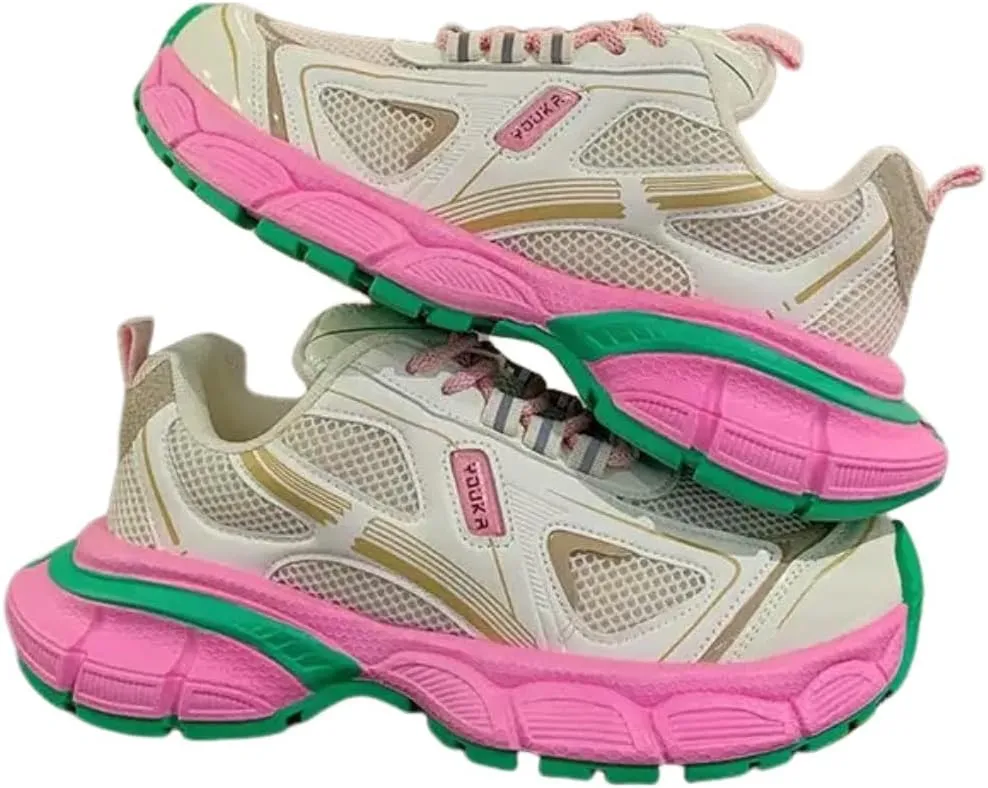 Women's Non Slip Soft Sole Casual Thick Sole Walking Shoes Mesh Color Block Sneakers Breathable Mesh Running Shoes