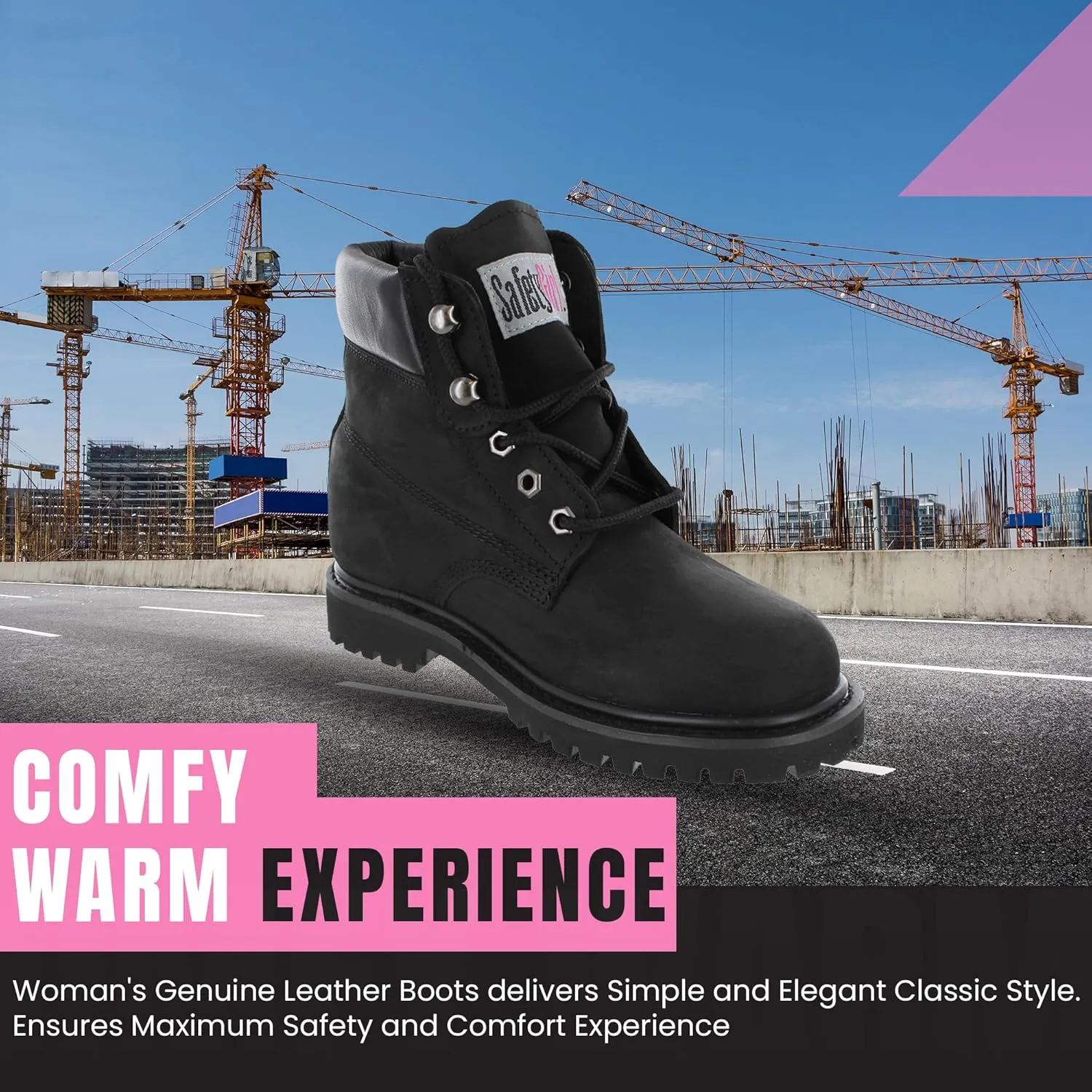 Womens Work Boots | Waterproof Leather Work Boots for Women | Oil & Slip-Resistant Soft Toe Boots for Women | Premium Nubuck Leather | Lightweight and Comfortable | Black Leather - 5W