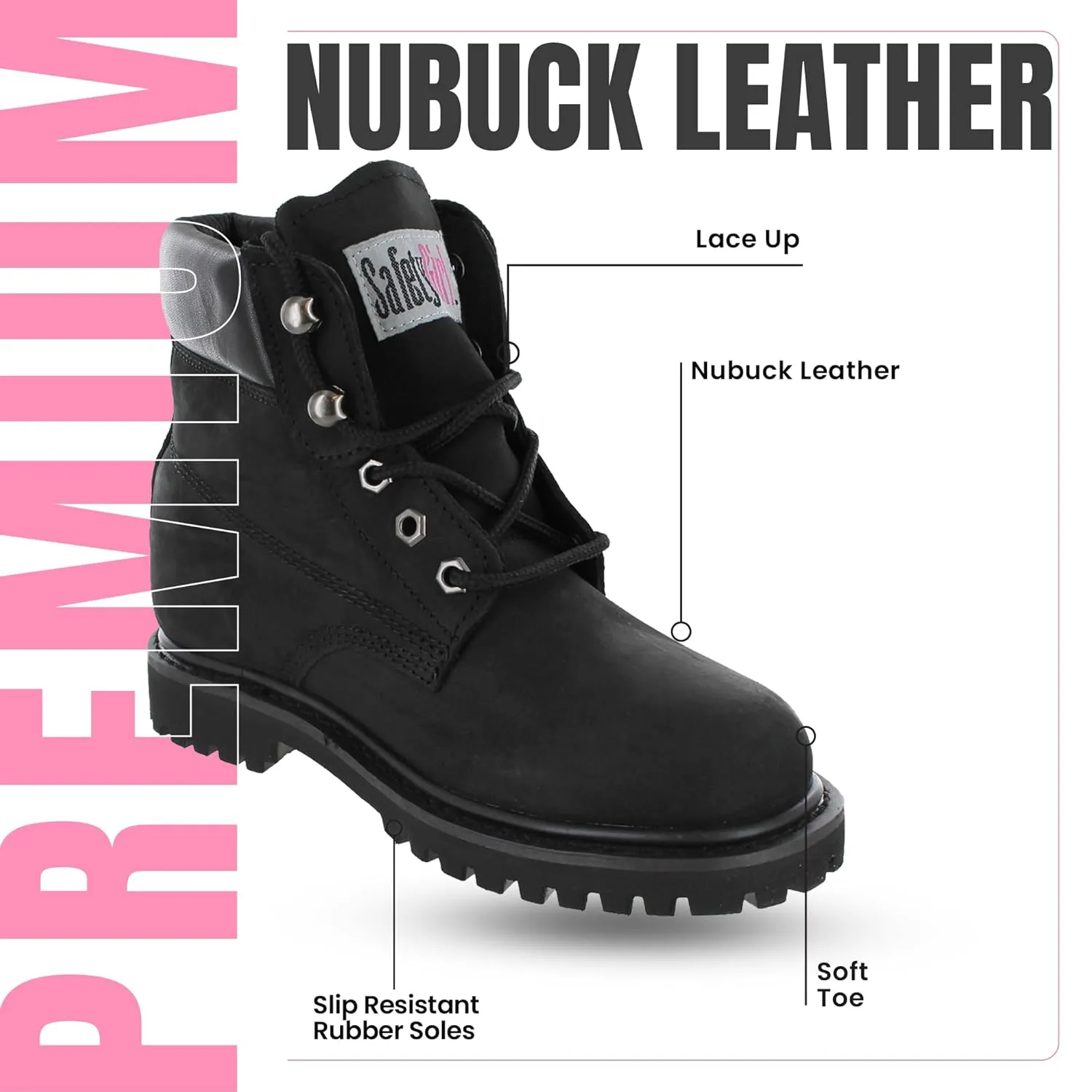 Womens Work Boots | Waterproof Leather Work Boots for Women | Oil & Slip-Resistant Soft Toe Boots for Women | Premium Nubuck Leather | Lightweight and Comfortable | Black Leather - 7.5W