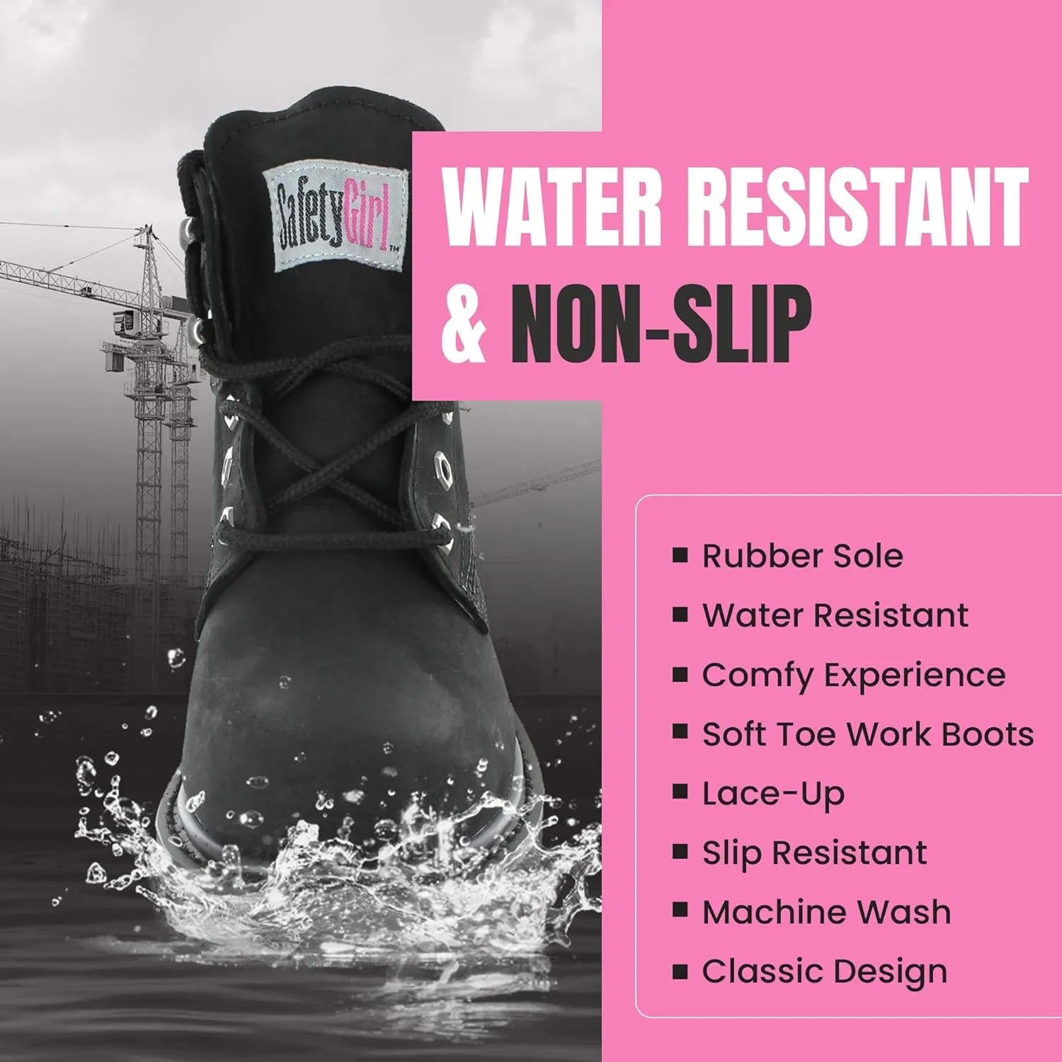 Womens Work Boots | Waterproof Leather Work Boots for Women | Oil & Slip-Resistant Soft Toe Boots for Women | Premium Nubuck Leather | Lightweight and Comfortable | Black Leather - 9.5W