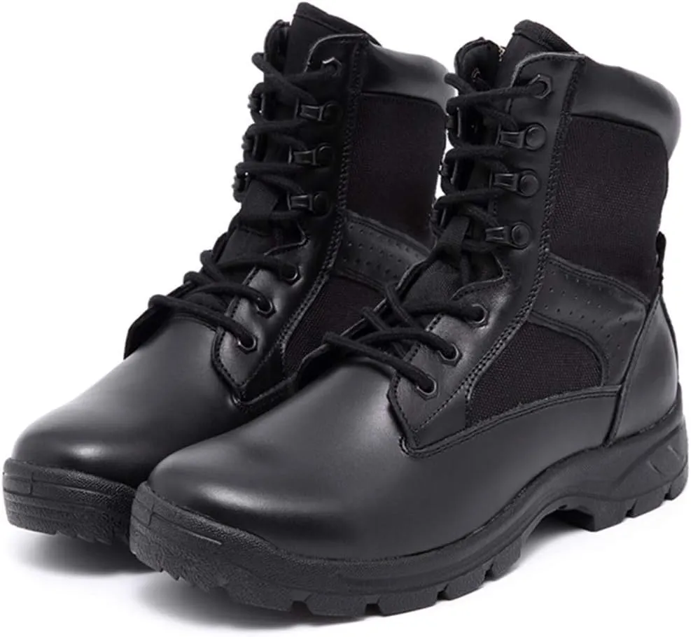 Wygwlg Mens Arma Black Lace up Leather Military Waterproof Safety Boots Desert Jungle Combat Boots Tactical Hiking Boots