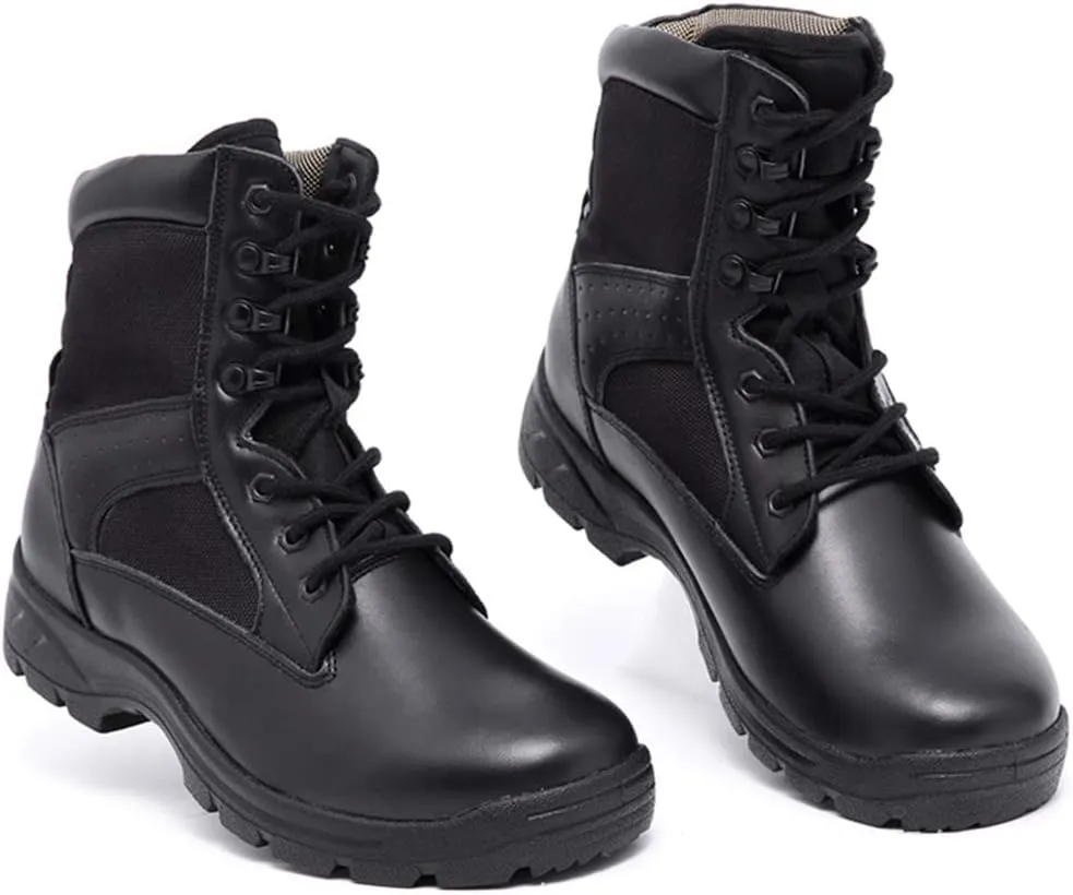 Wygwlg Mens Arma Black Lace up Leather Military Waterproof Safety Boots Desert Jungle Combat Boots Tactical Hiking Boots
