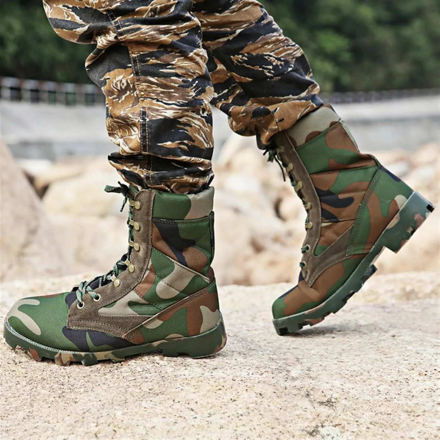 Wygwlg Mens Military Tactical Work Boots Wide, Men's Lightweight Non Slip High Top Lace up Breathable Army Camouflage Boots, Army Hunting Jungle Hiking Boots, for Camping Hiking Work Combat