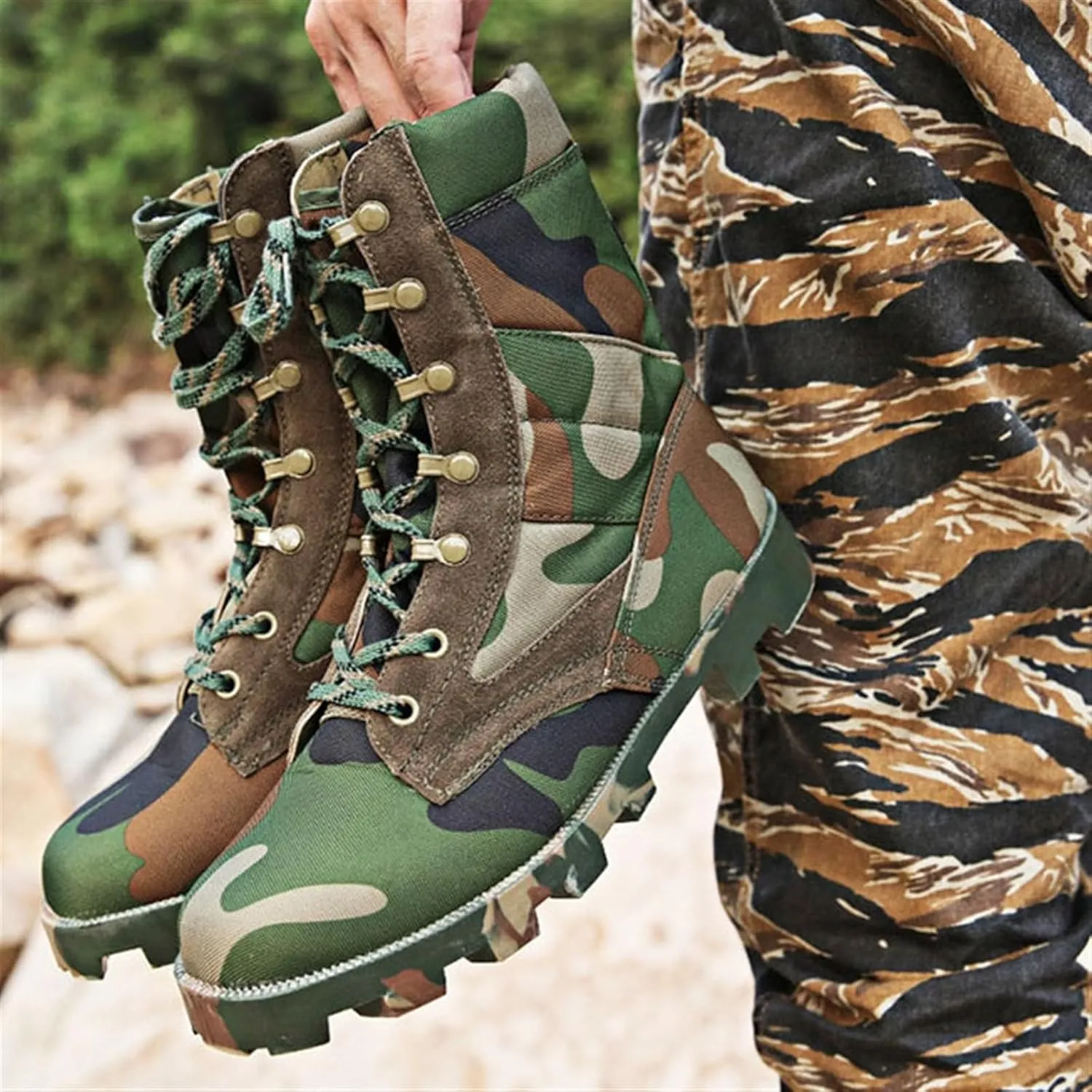 Wygwlg Mens Military Tactical Work Boots Wide, Men's Lightweight Non Slip High Top Lace up Breathable Army Camouflage Boots, Army Hunting Jungle Hiking Boots, for Camping Hiking Work Combat