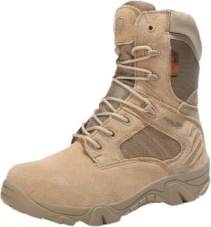 ZINERLIK Men's Tactical Boots Leather Waterproof Military Boots Outdoor Breathable Non-Slip Mountaineering Sneakers